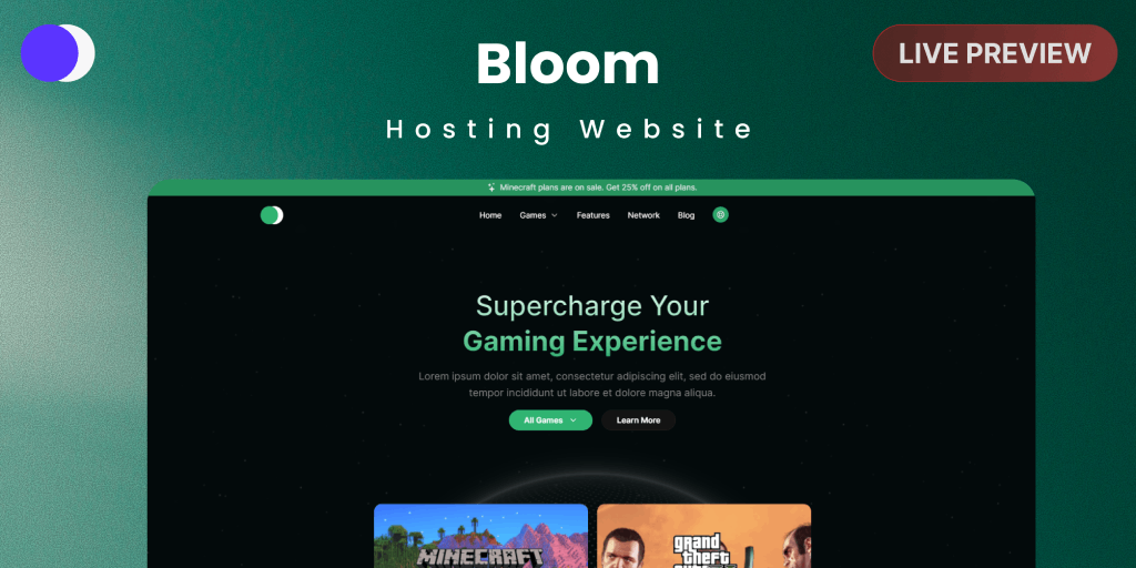 Bloom - Premium Game Host Website